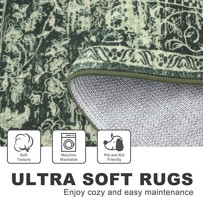 KILOCOCO Area Rug 3x5 Entryway Rug Washable Printed Vintage Floral Rubber