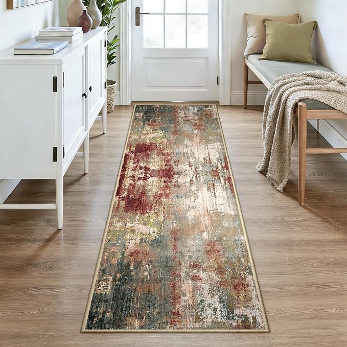 RELEANY Washable Area Rugs 3x8 Non-Slip Modern Abstract Soft