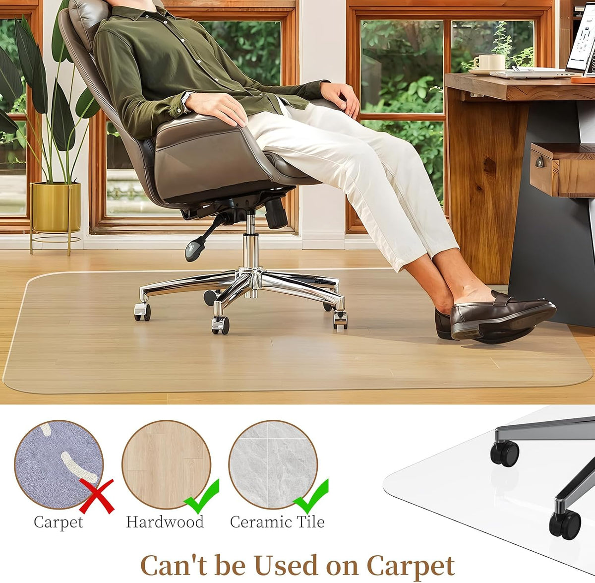 53" X 45" Office Chair Mat for Hardwood Floor, PVC Clear Desk Chair Mat for Hard Floors - Can't be Used on Carpet