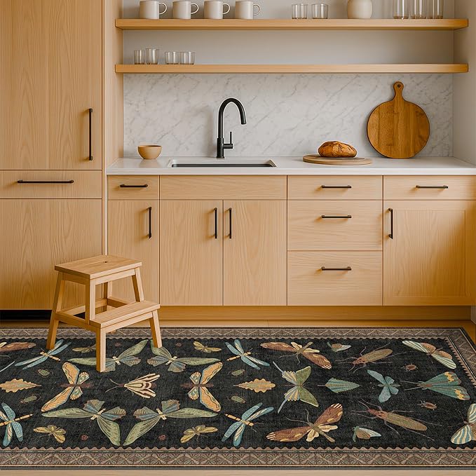 2x7 Black Non Slip Entryway Runner Rug, Boho Washable Runner