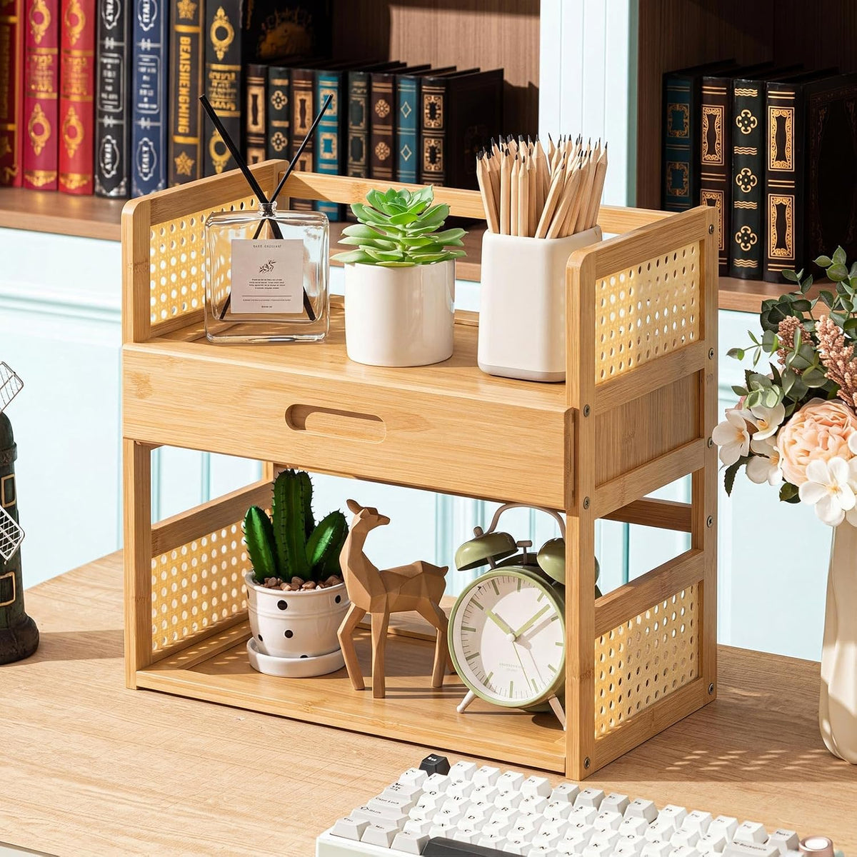 Yalikop Bamboo 2 Tier Matcha Station Organizer Coffee & Tea Station Stand