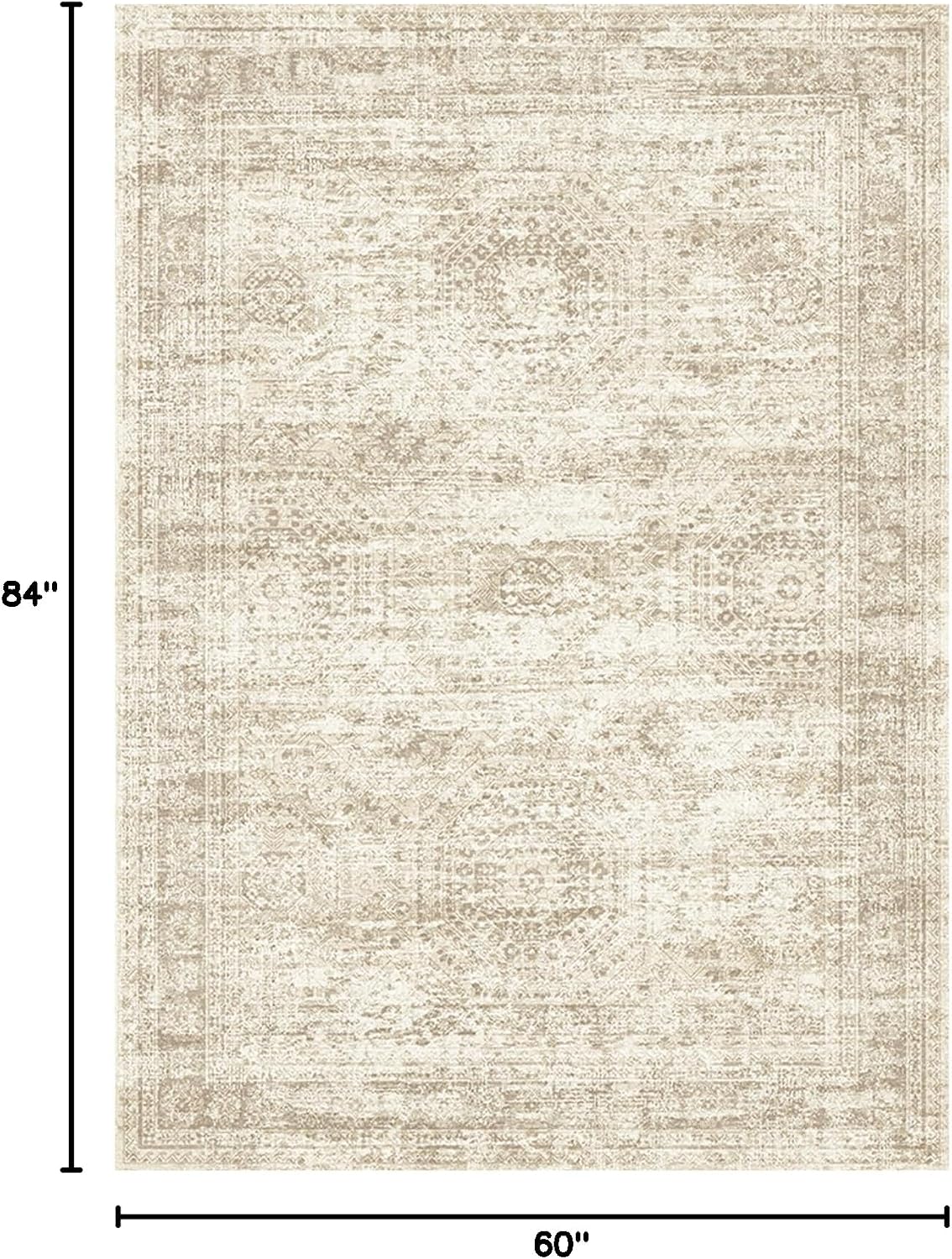 Soalmost 5x7 Area Rugs Beige Low Pile Washable Trendy Faded Style Rug
