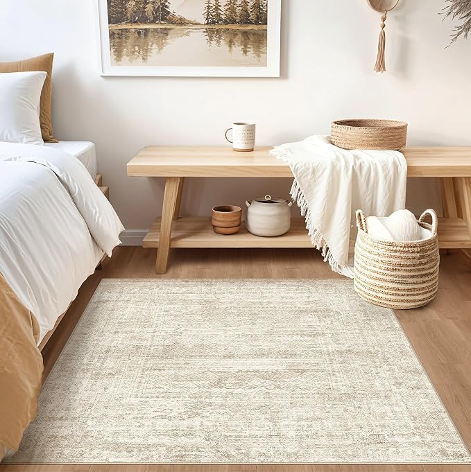 UERMEI Square Area Rugs : Washable 5x5 Neutral Modern Abstract Carpet