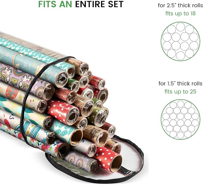ZOBER Round Christmas Gift Wrapping Paper Organizer Storage