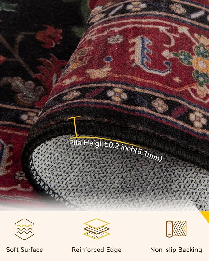 RELEANY Area Rugs 3'x4' Washable Non-Slip, Floral Vintage Distress Medallion