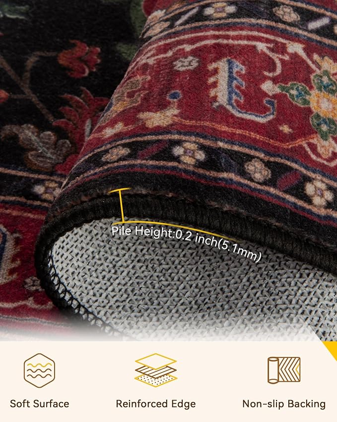 RELEANY Area Rugs 5'x8' Washable Non-Slip, Floral Vintage Distress Medallion