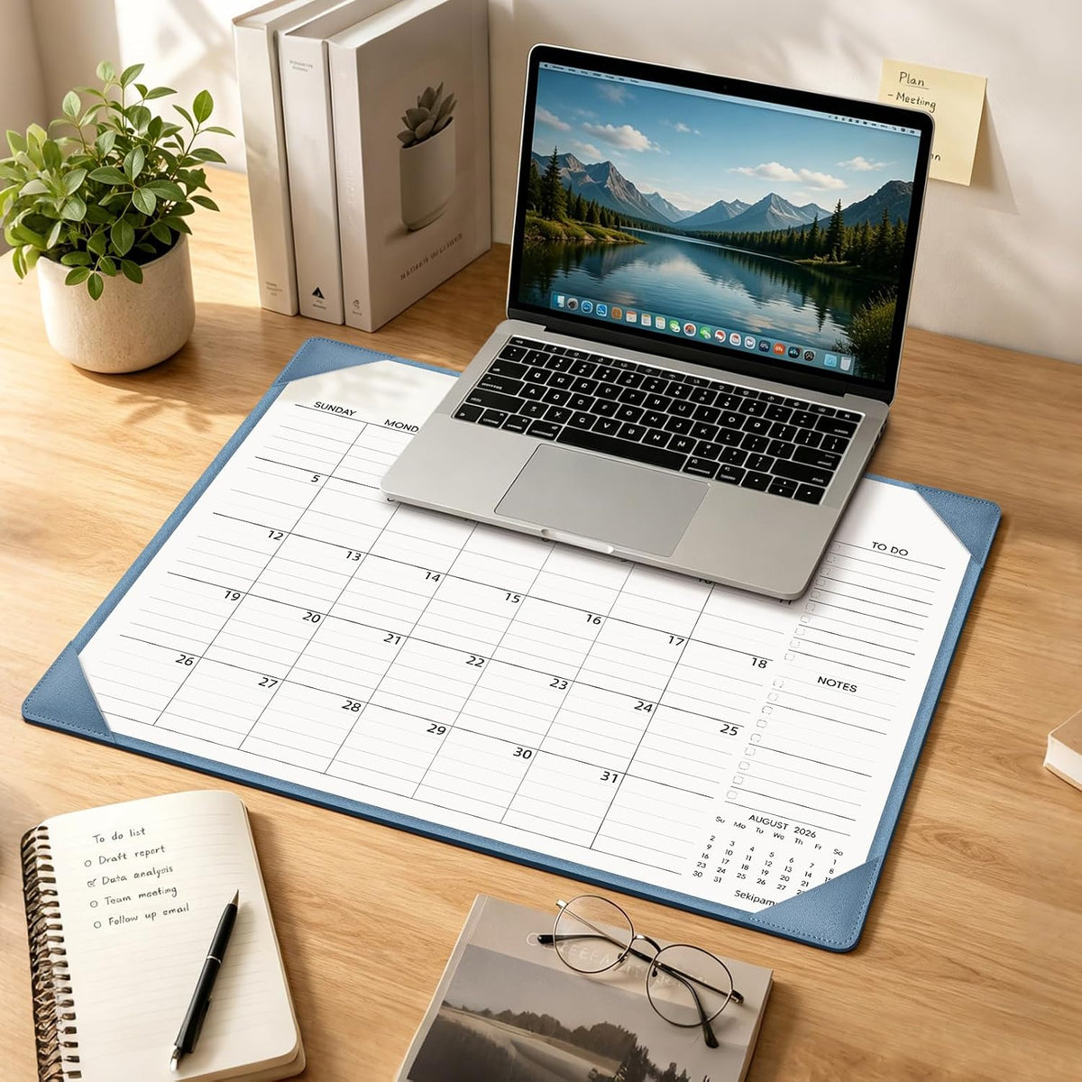Desk Calendar 2027-2028 with Desktop Mat – January 2027 to June 2028 Desk Calendar Large 22x17 inch, Monthly Big Desktop Calendar for Home Office School (Blue)
