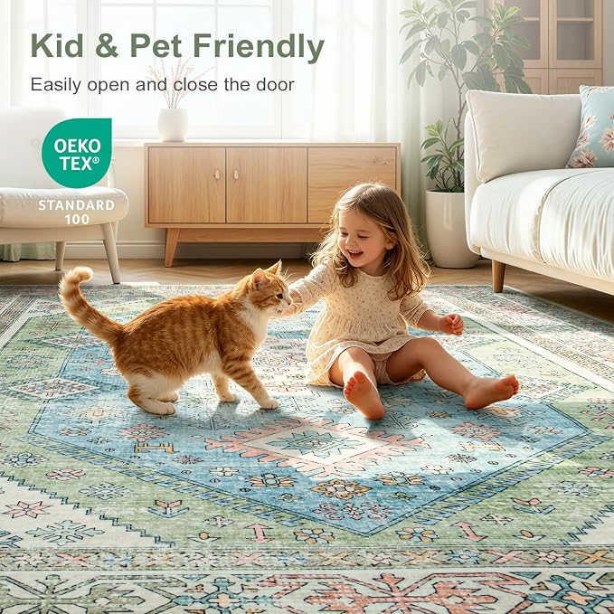 Lofus Vintage Living Room Rugs 8x10, Soft Machine Washable Area Rug