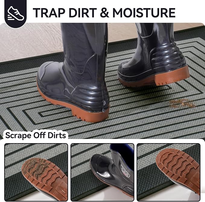 Front Door Mat 17''x30'', Absorbent Dirt Resist Washable Non Slip Low-Profile
