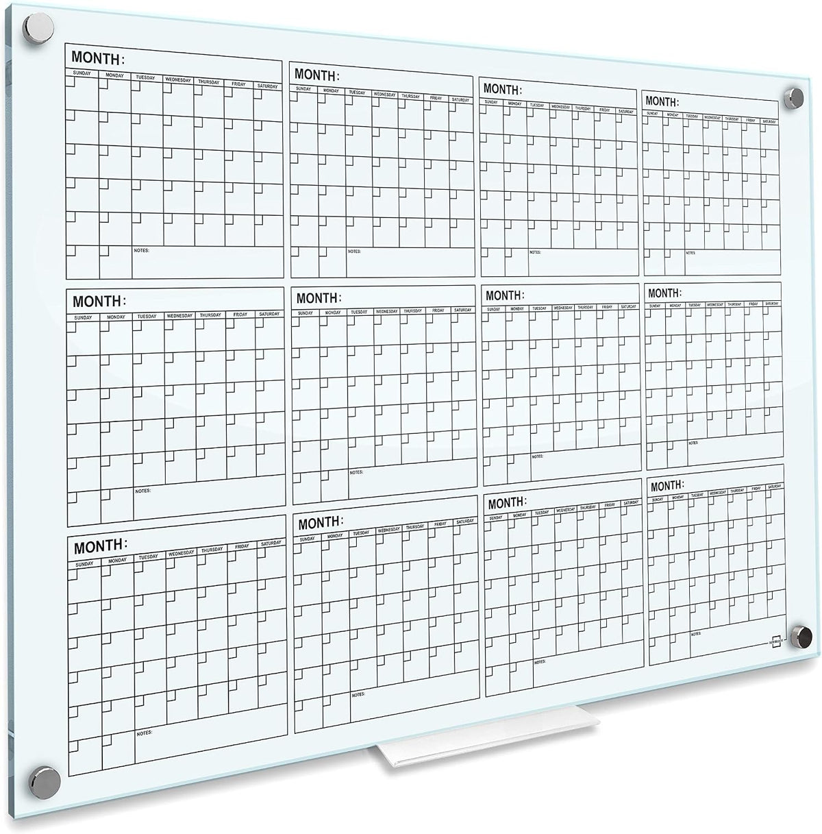 34"x46" Glass Whiteboard Calendar yearly Planner White Board 12 Month Dry Erase for Wall Glass Calendar Whiteboard Large Wall Calendar 2026