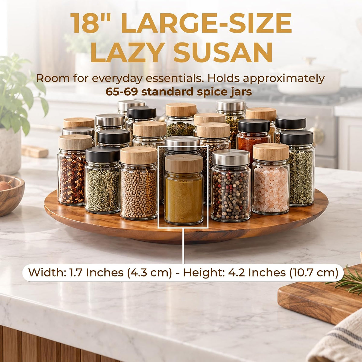 18-Inch Acacia Wood Lazy Susan Turntable Organizer for Countertop