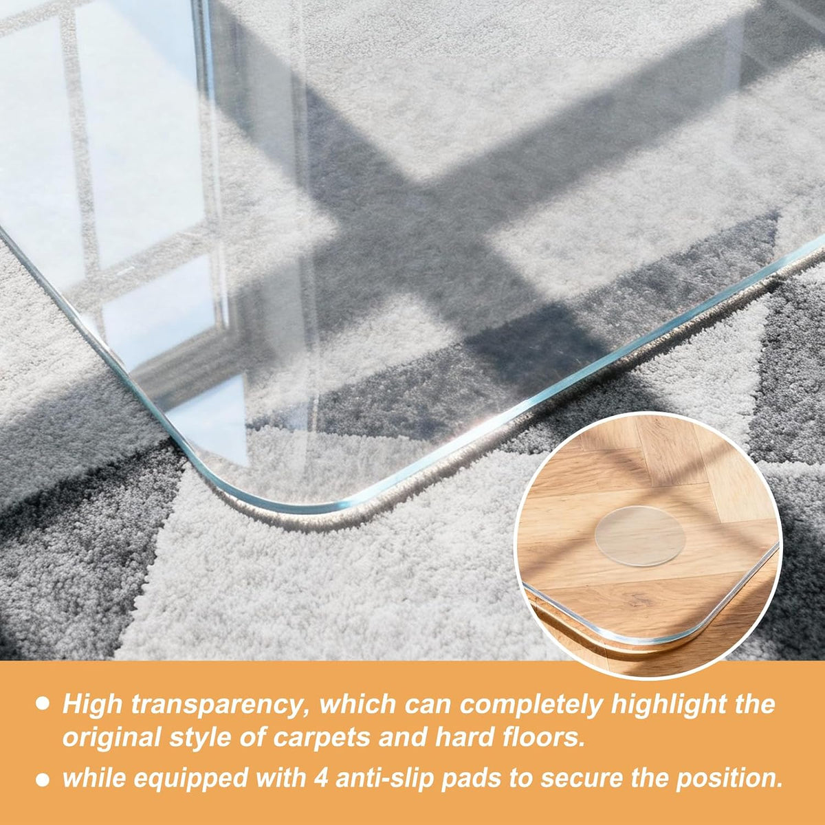 Azadx Tempered Glass Chair Mat for Carpet 45" x 53" Heavy Duty Chair Mat