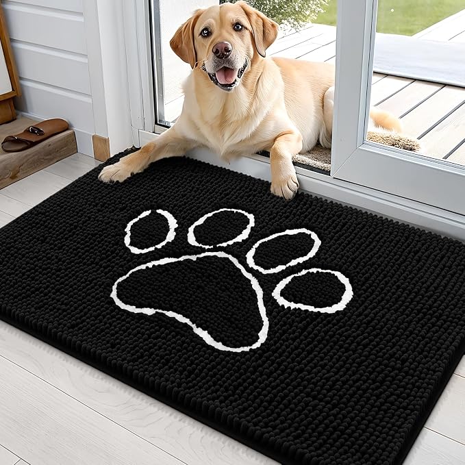 OLANLY Dog Door Mat for Muddy Paws 35x24, Paw Print Design, Absorbs Moisture