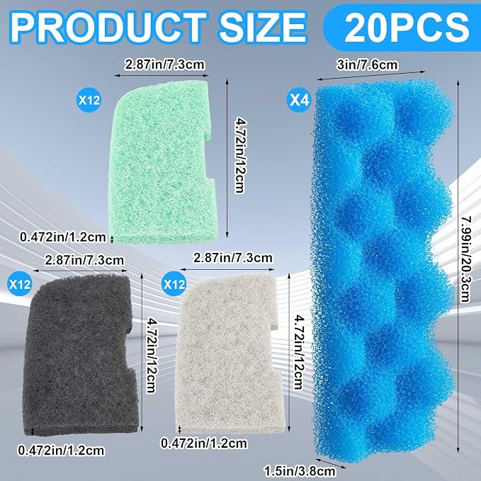 20 Pcs Aquarium Filters Replacement Filter Media Kits Compatible