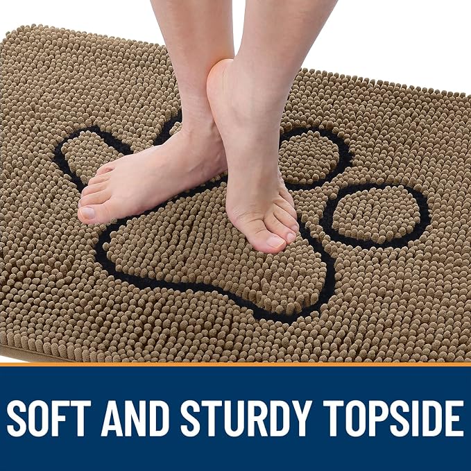 OLANLY Dog Door Mat for Muddy Paws 40x32, Paw Print Design, Absorbs Moisture