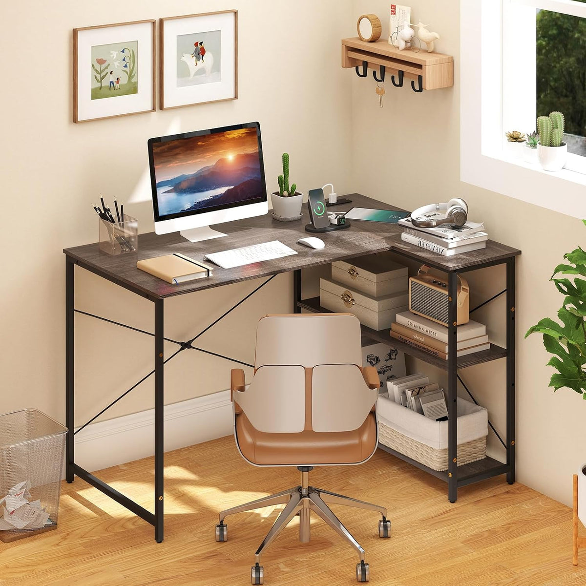 Tangkula L-Shaped Computer Desk with Reversible Shelves, 48 Inch Corner Computer Desk, Modern Writing Study Desk Home Office Workstation, Space Saving Design (48 Inch, Gray)