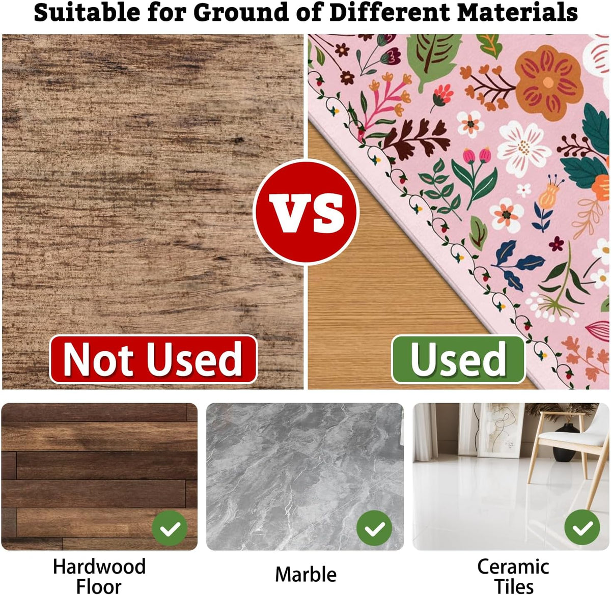 Office Chair Mat for Hardwood & Tile Floor,Boho Floral 36"x48" Computer Chair Mat for Rolling Chairs Carpet,Under Desk Non Slip Gaming Rug,Low-Pile Rubber Backing Large Protector Mat(Pink)