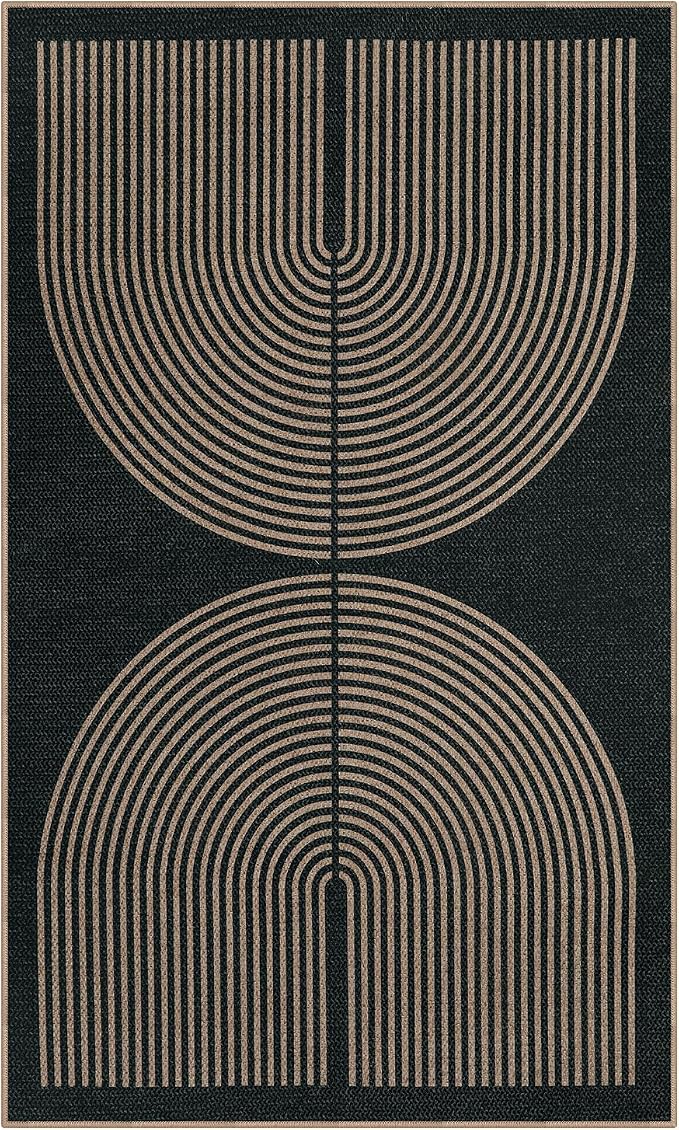 Lahome Enfys Modern Rainbow Easy Jute Outdoor Patio Rug, 3x5 Black Washable Rugs