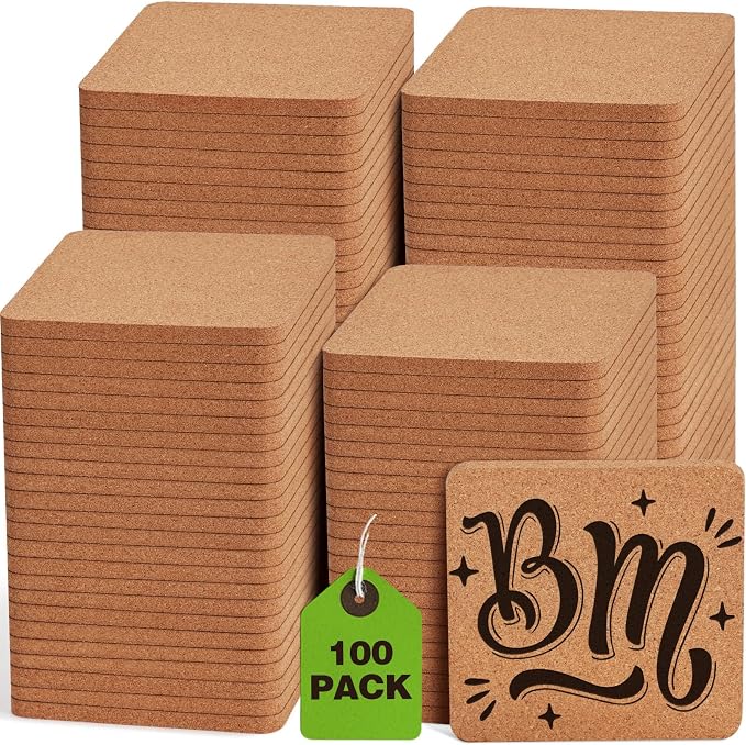 100 PCS Cork Coasters for Laser Engraving, Thick Absorbent Blank Coasters | 4