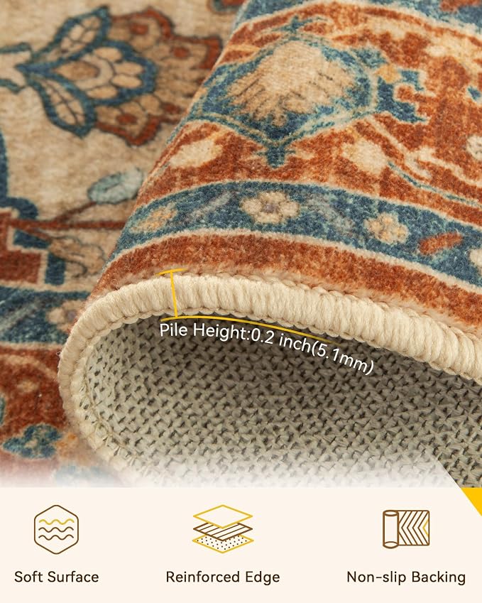 RELEANY Area Rugs Runner 2'6"x8' Washable Non-Slip, Floral Vintage Distress