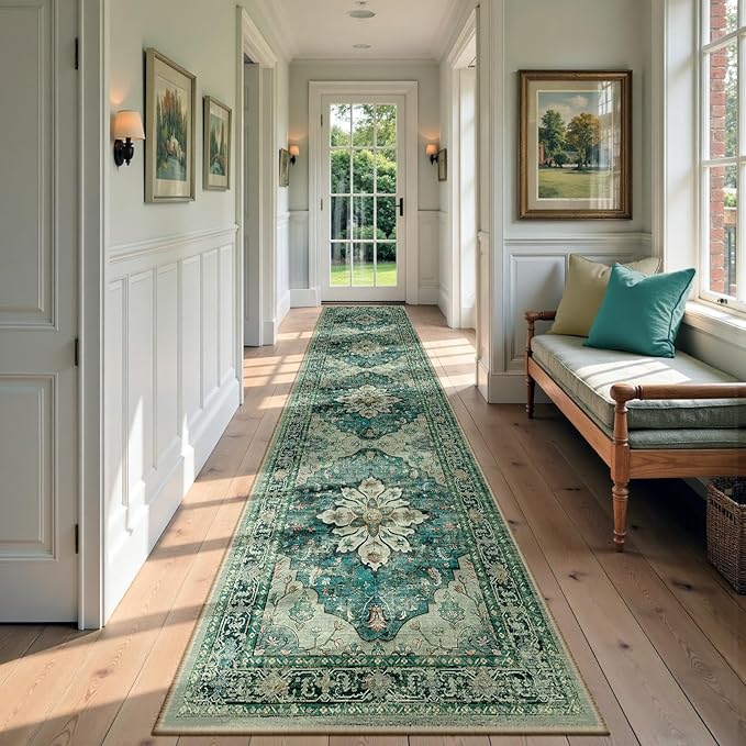 RELEANY Area Rugs Runner 3'x12' Washable Non-Slip, Floral Vintage Distress