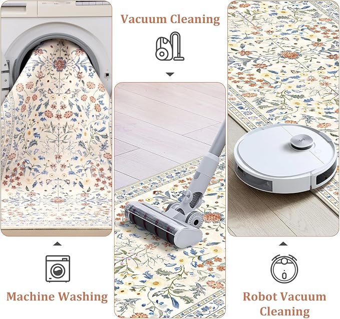 Yamaziot Washable Runner Rug 2x8 – Boho Non Slip Floral Hallway Runner Rug
