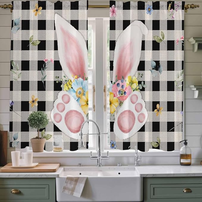 Easter Window Curtains 63 Inch Long 2 Panel Set, Rod Pocket Bedroom Curtains &