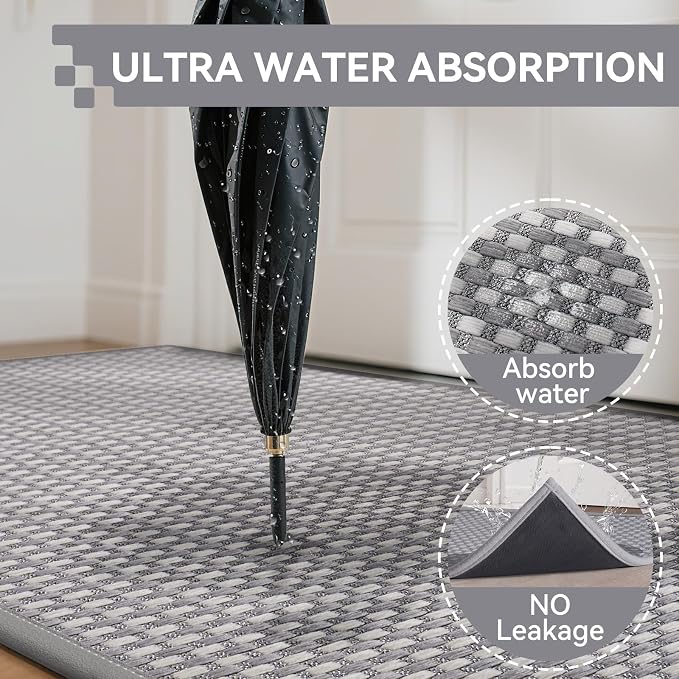 Front Door Mat 24''x35'', Absorbent Dirt Resist Washable Non Slip Low-Profile