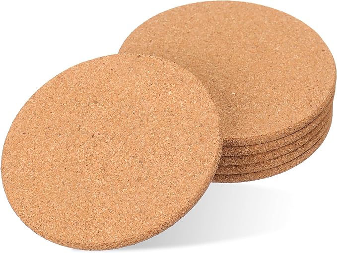 Boao 6 Pcs 4 Inch Round Absorbent Cork Coasters Wooden Cork Plant Coasters