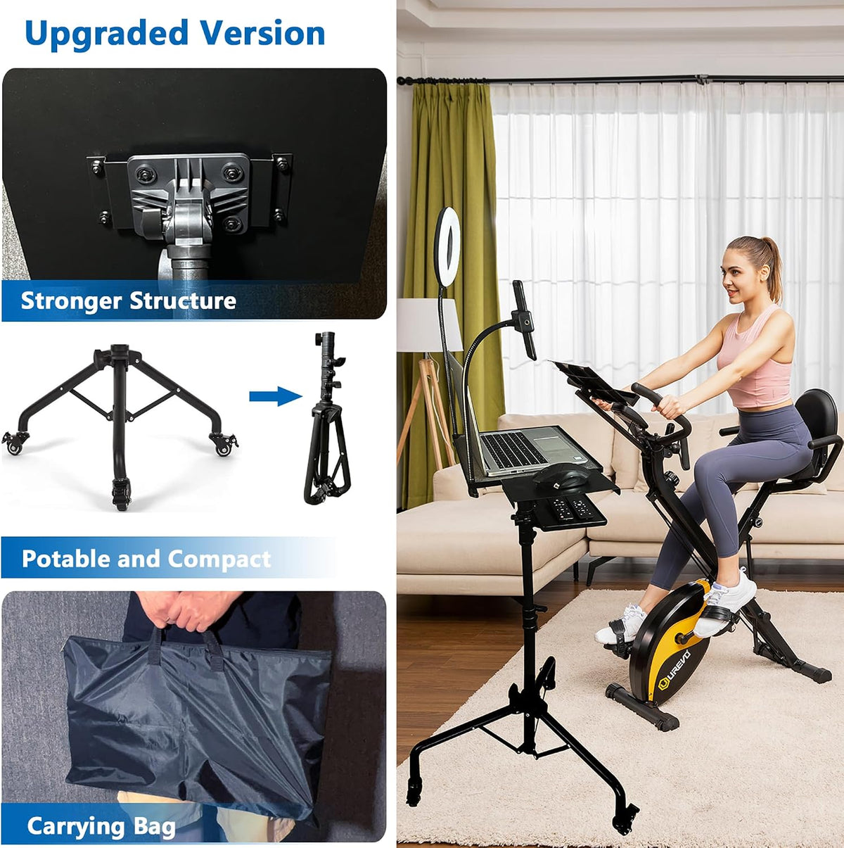 Projector Tripod Stand with Wheels Laptop Tripod Stand Projector Tripod Laptop Stand Floor Stand Live Stream stand Treadmill Stand Music Stand with 6" LED Ring Light for Online Meeting Recording