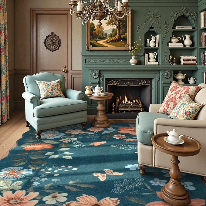 Lahome Floral Washable 6x9 Area Rugs, Soft Bedroom Rug