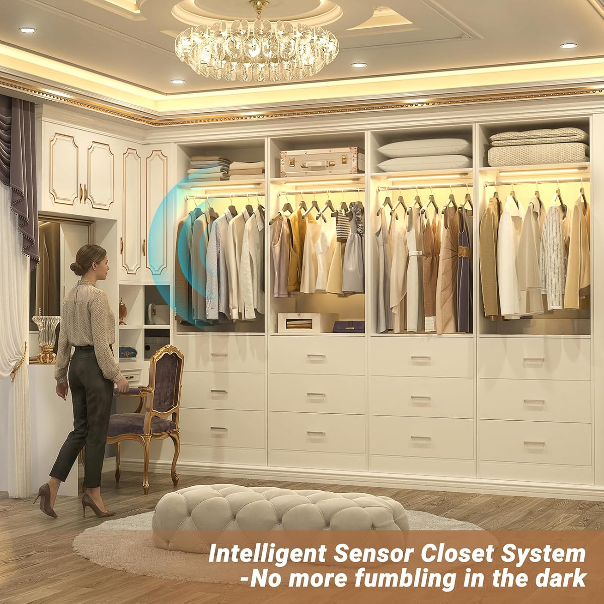 Besiost Freestanding Closet Systems with 2 Motion Sensor LED Lights, 2 Set
