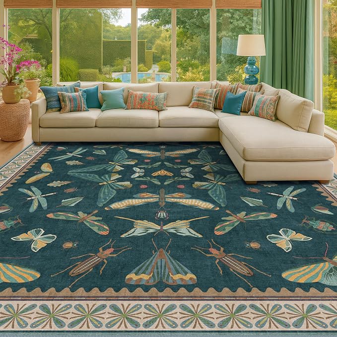 Insect Boho 7X9 Washable Living Room Rug