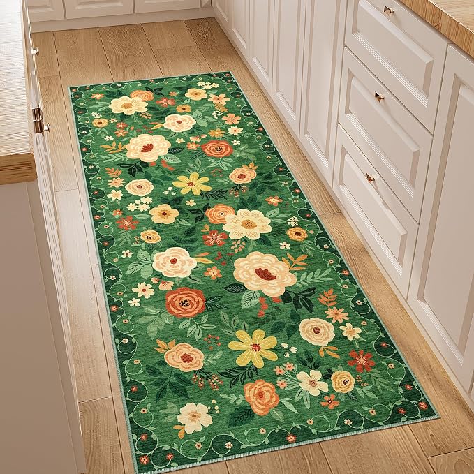 DUKINO 2x5 Runner Rug for Hallway, Washable Kitchen Floral Runner Rug