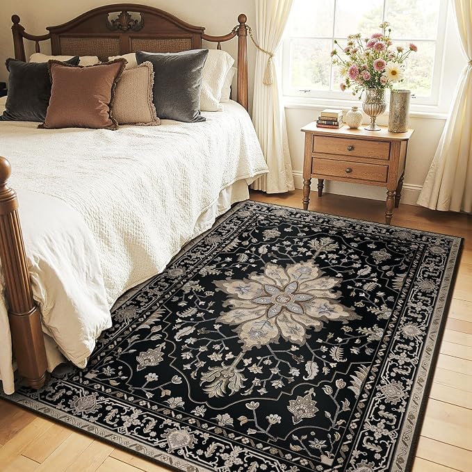 RELEANY Area Rugs 4'x5' Washable Non-Slip, Floral Vintage Distress Medallion