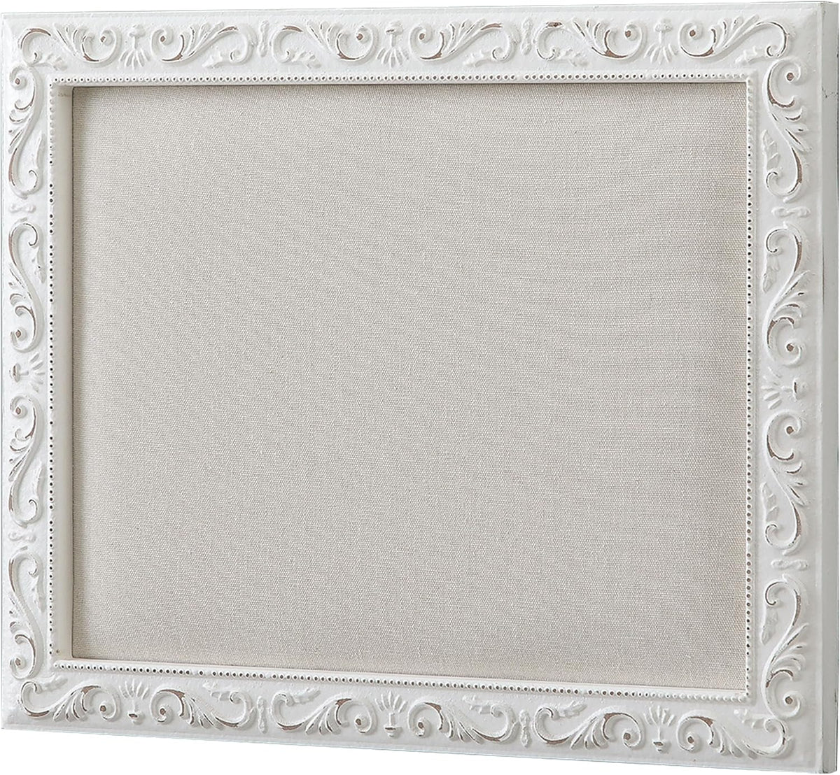 SOFE Small Linen Bulletin Board - White Wood Framed Memo Board 16 × 13 Inch