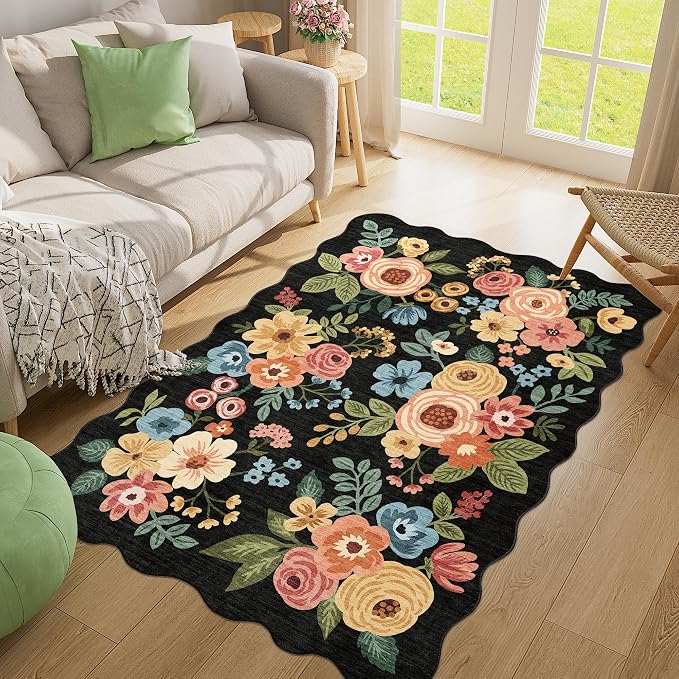 DUKINO 4x6 Area Rug, Floral Non-Slip Indoor Washable Rug