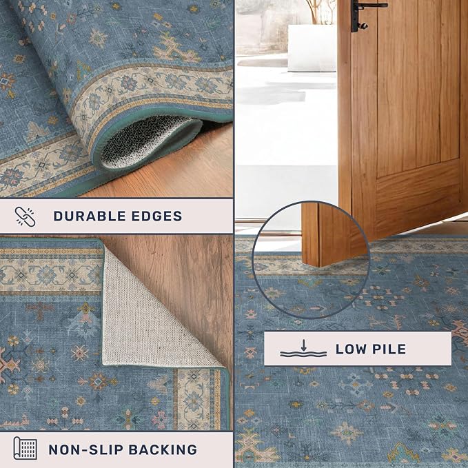 Hazo Haus Non Slip 10ft Long Hallway Runner Rug Blue