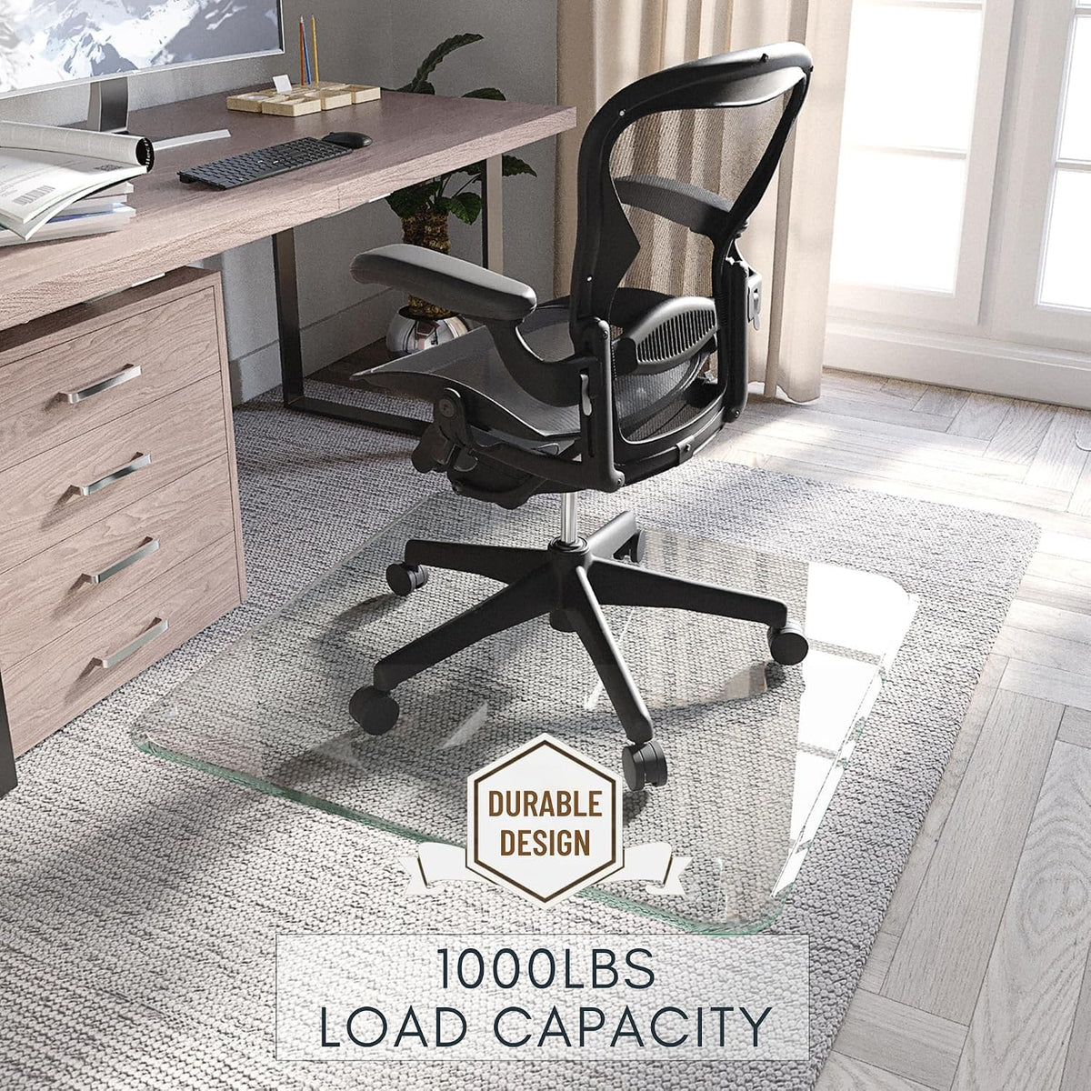 Tempered Glass Office Chair Mat for Carpet & Hardwood, 42" x 42", Clear