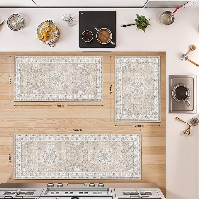 Washable Kitchen Rug Set of 3: Boho Non-slip Soft Stove Sink Mat Light Weight