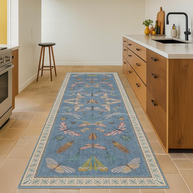 2'6''x10' Blue Insect Runner Rug