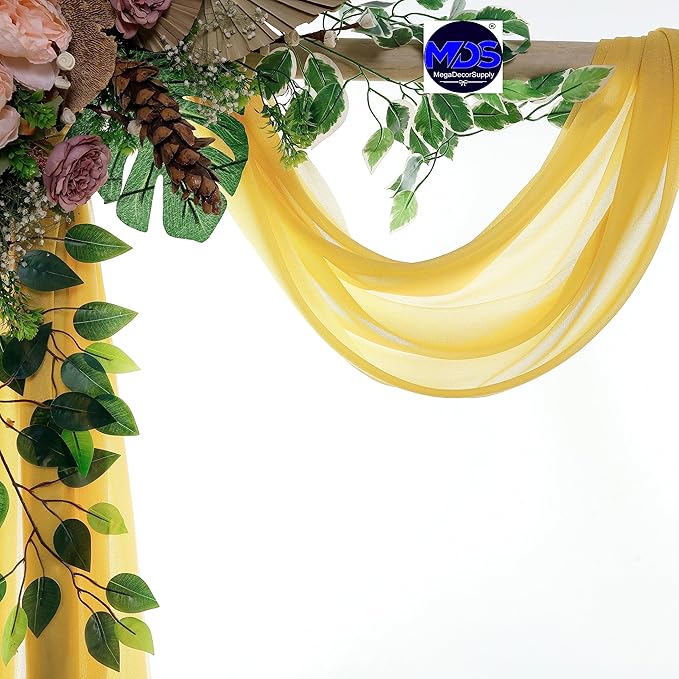 MDS Halloween Chiffon Draping Fabric - 2 Panel, 30" Wide x 30ft Long - Sheer Spooky Arbor & Canopy Drapery for Haunted House Backdrops, Party Ceilings, DIY Costumes & Themed Events - Gold (Pack of 2)