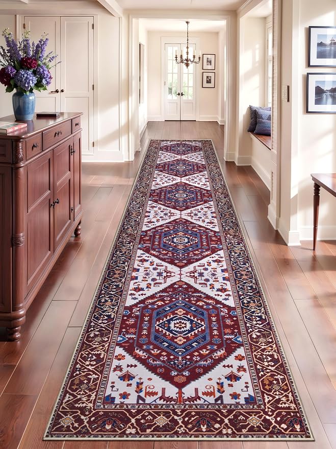 SERISSA Runner Rug for Hallways, Extra Long Boho Rug Ultra Soft Vintage