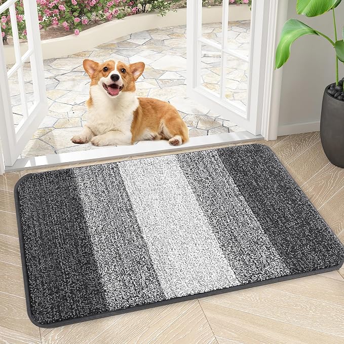 Kitinjoy Indoor Outdoor Door Mat, 30x17 Non-Slip Absorbent Dirt Trapper