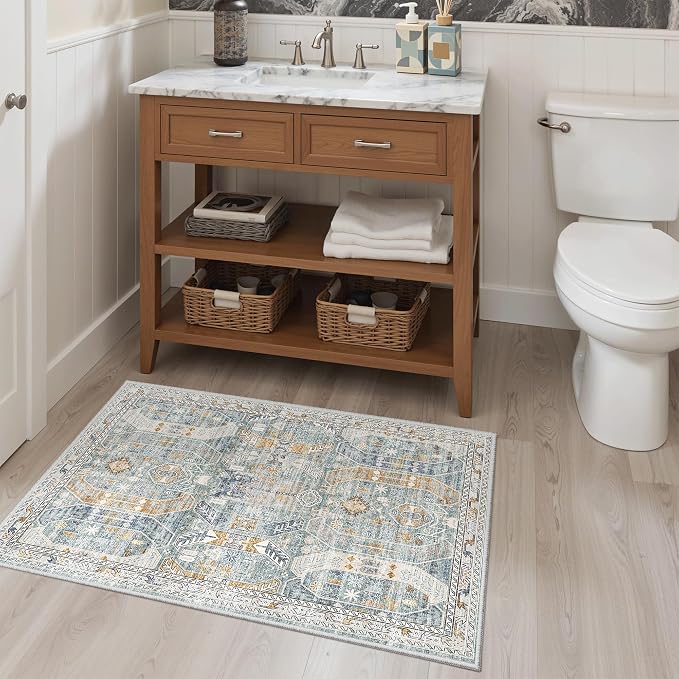 Madane Washable Area Rug 2x3, Small Entryway Rug Non-Slip Vintage Door Mat