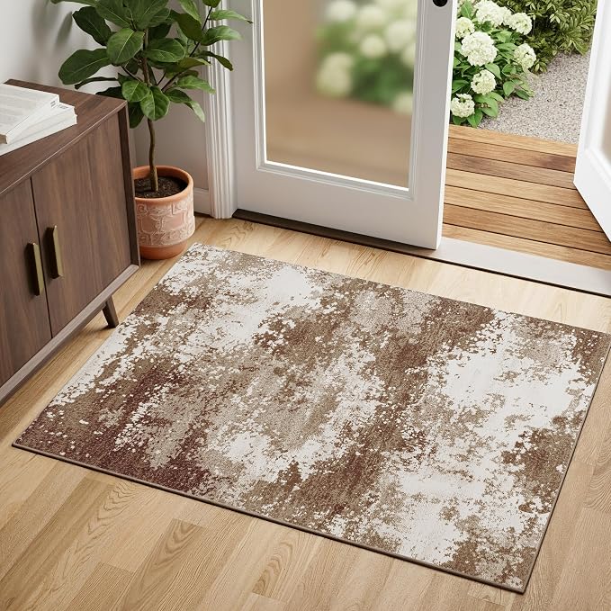 Entryway Rug 2x3 Brown Welcome Door Mat Indoor Entrance 24x36, Washable Small