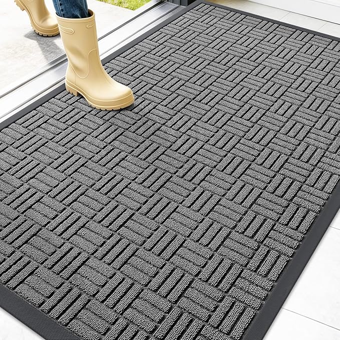 OLANLY Front Door Mat Outside Entrance 47x32, Heavy Duty Sturdy Natural Rubber