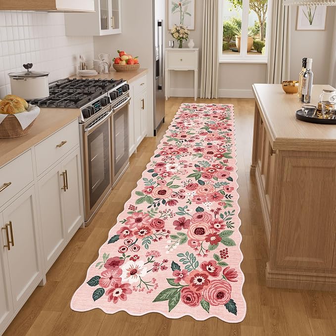 DUKINO 2x8 Washable Runner Rug, Lightweight Soft Floral Hallway Rug Runner