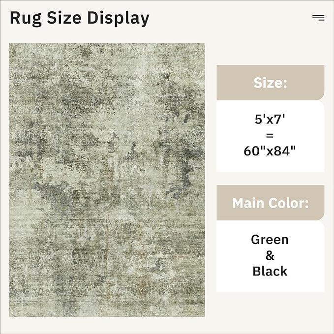 Soalmost Abstract Rug 5x7 Machine Washable Area Indoor Green Black Low Pile