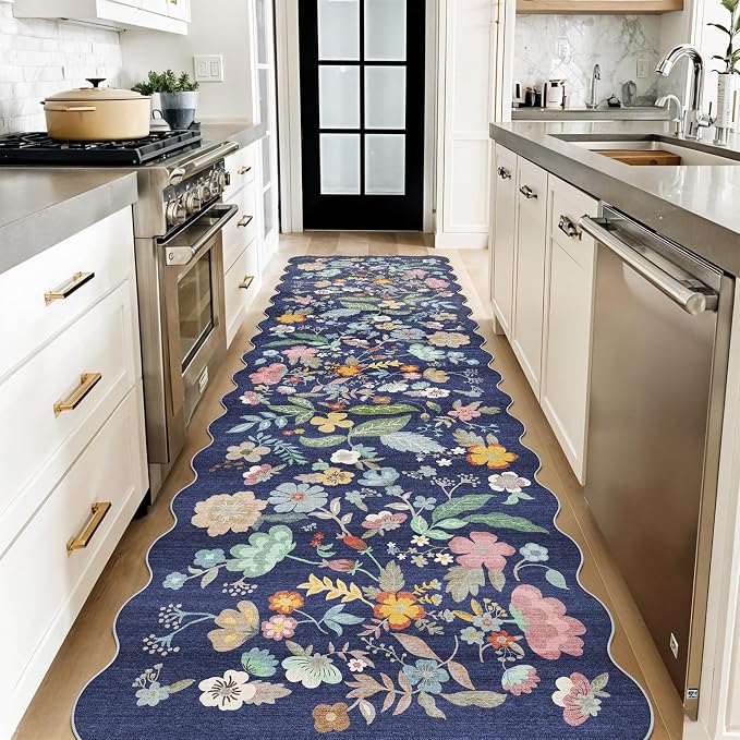 3x10 Long Hallway Runner Rug: Washable Wide 10ft Floral Low-Pile Carpet